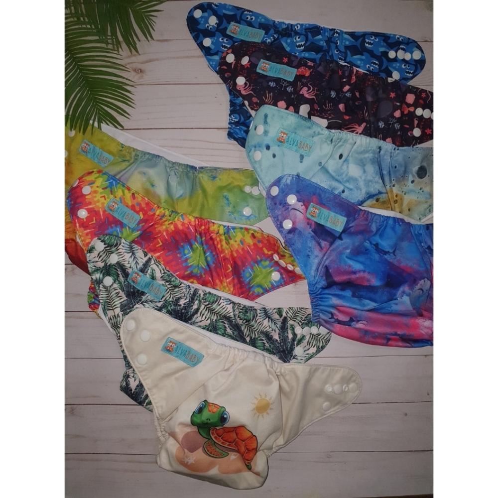 8 Reusable Cloth Pocket Diapers from ALVABABY, Adjustable, Cute, Sea Creatures